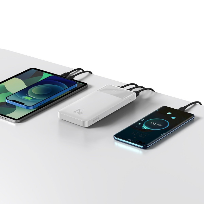 Bipow maitinimo blokas su ekranu 10000mAh USB-A microUSB kabelis 0,25m baltas