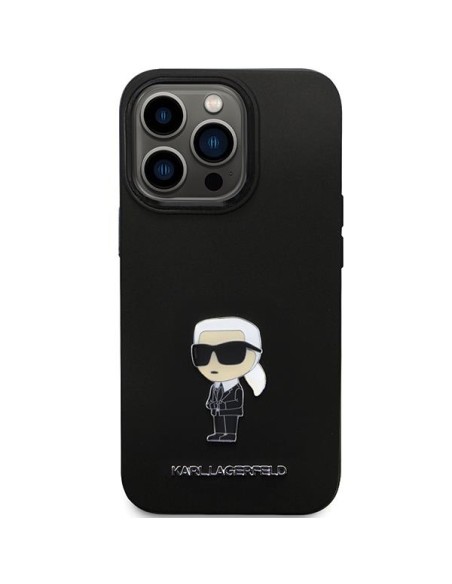 Karl Lagerfeld Silicone Ikonik Metal Pin dėklas iPhone 14 Pro Max - juodas Karl Lagerfeld Silicone Ikonik Metal Pin dėklas iPhone 14 Pro Max - juodas