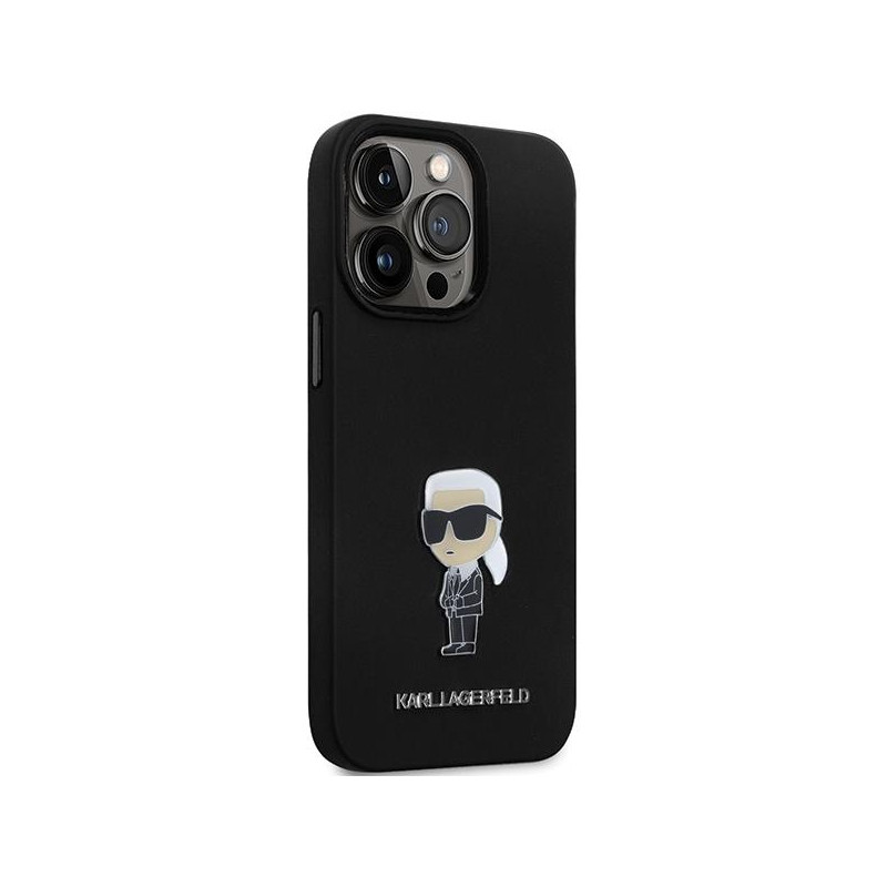 Karl Lagerfeld Silicone Ikonik Metal Pin dėklas iPhone 14 Pro Max - juodas