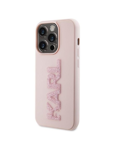 Karl Lagerfeld 3D Rubber Glitter Logo dėklas iPhone 15 Pro - rožinis Karl Lagerfeld 3D Rubber Glitter Logo dėklas iPhone 15 Pro - rožinis