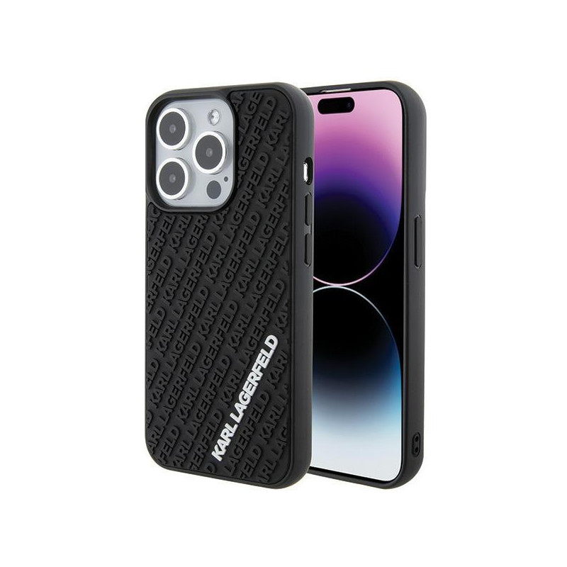 Karl Lagerfeld 3D Rubber Multi Logo dėklas iPhone 15 Pro - juodas Karl Lagerfeld 3D Rubber Multi Logo dėklas iPhone 15 Pro - juodas