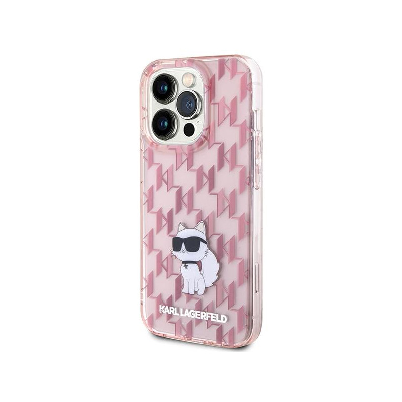 Karl Lagerfeld Monogram Choupette dėklas iPhone 15 Pro - rožinis