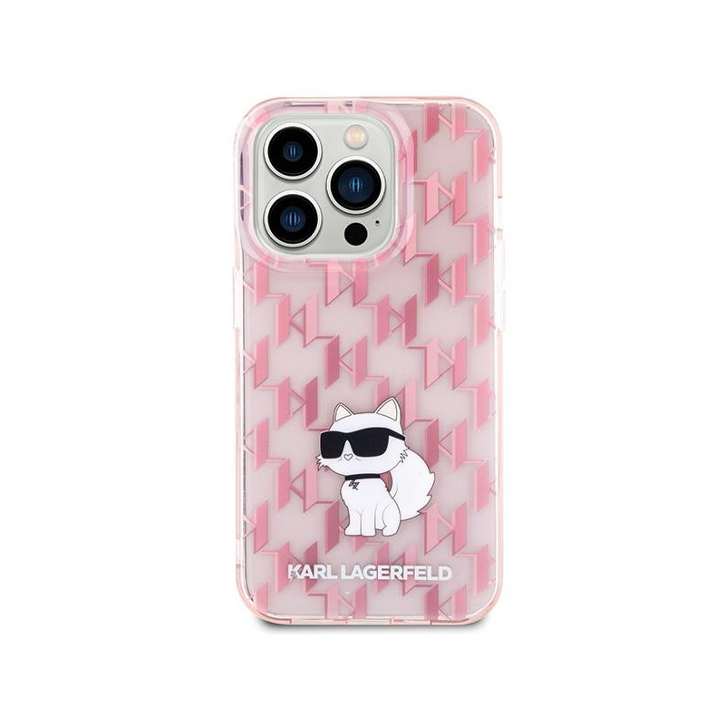Karl Lagerfeld Monogram Choupette dėklas iPhone 15 Pro - rožinis
