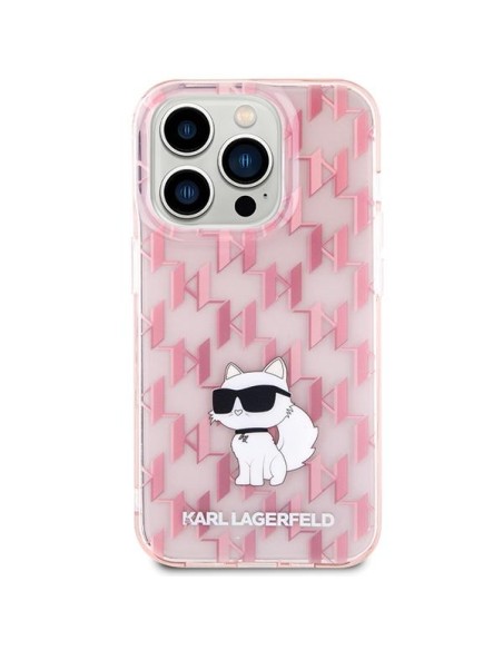 Karl Lagerfeld Monogram Choupette dėklas iPhone 15 Pro - rožinis Karl Lagerfeld Monogram Choupette dėklas iPhone 15 Pro - rožinis
