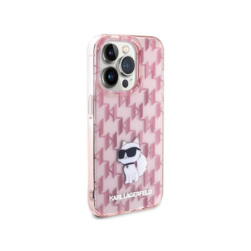 Karl Lagerfeld Monogram Choupette dėklas iPhone 15 Pro - rožinis