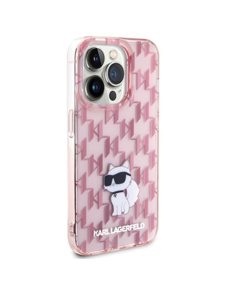 Karl Lagerfeld Monogram Choupette dėklas iPhone 15 Pro - rožinis Karl Lagerfeld Monogram Choupette dėklas iPhone 15 Pro - rožinis