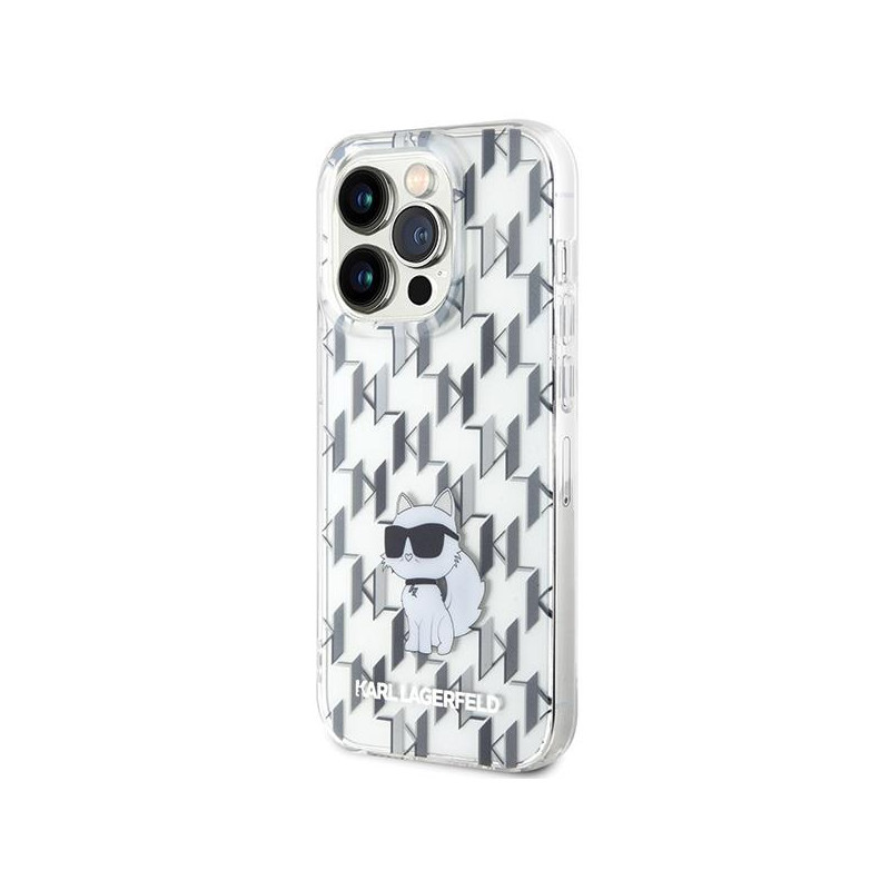 Karl Lagerfeld Monogram Choupette dėklas iPhone 15 Pro - skaidrus