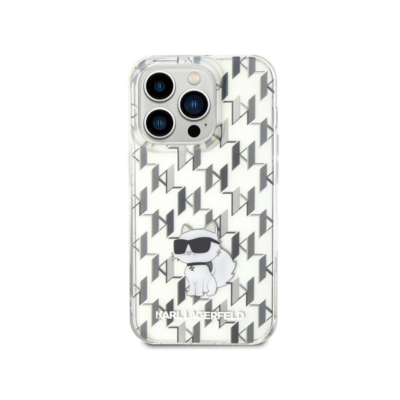 Karl Lagerfeld Monogram Choupette dėklas iPhone 15 Pro - skaidrus