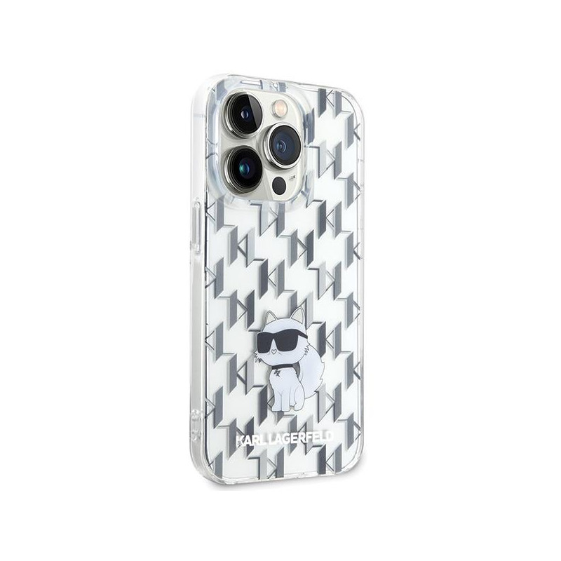 Karl Lagerfeld Monogram Choupette dėklas iPhone 15 Pro - skaidrus