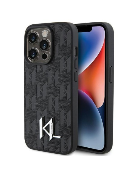Karl Lagerfeld Leather Monogram Hot Stamp Metal Logo dėklas, skirtas iPhone 15 Pro - juodas Karl Lagerfeld Leather Monogram Hot Stamp Metal Logo dėklas, skirtas iPhone 15 Pro - juodas