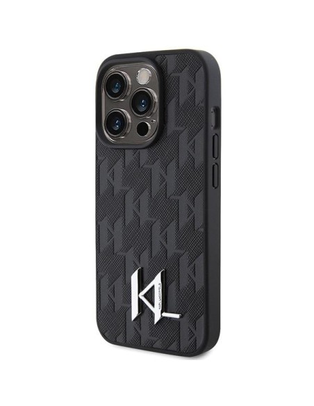 Karl Lagerfeld Leather Monogram Hot Stamp Metal Logo dėklas, skirtas iPhone 15 Pro - juodas Karl Lagerfeld Leather Monogram Hot Stamp Metal Logo dėklas, skirtas iPhone 15 Pro - juodas