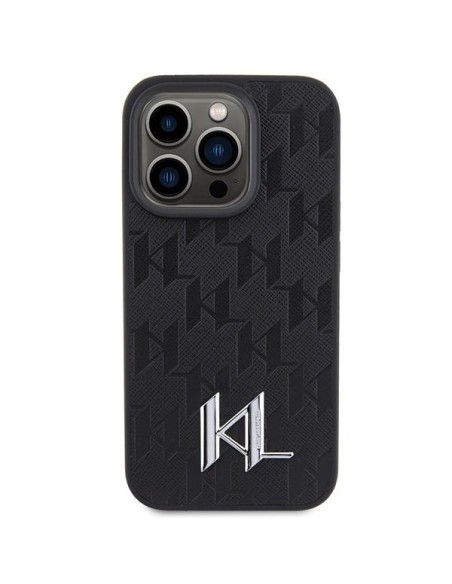 Karl Lagerfeld Leather Monogram Hot Stamp Metal Logo dėklas, skirtas iPhone 15 Pro - juodas Karl Lagerfeld Leather Monogram Hot Stamp Metal Logo dėklas, skirtas iPhone 15 Pro - juodas