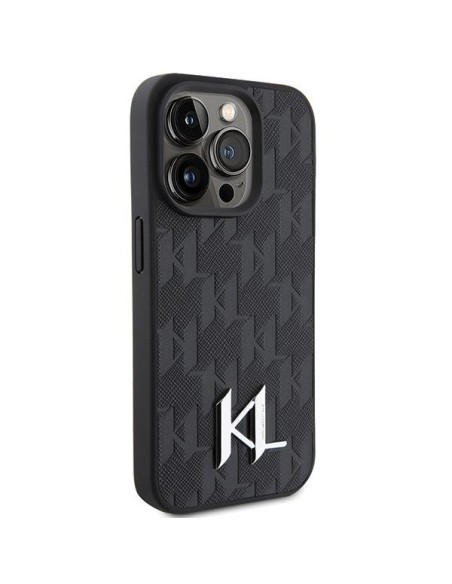 Karl Lagerfeld Leather Monogram Hot Stamp Metal Logo dėklas, skirtas iPhone 15 Pro - juodas Karl Lagerfeld Leather Monogram Hot Stamp Metal Logo dėklas, skirtas iPhone 15 Pro - juodas