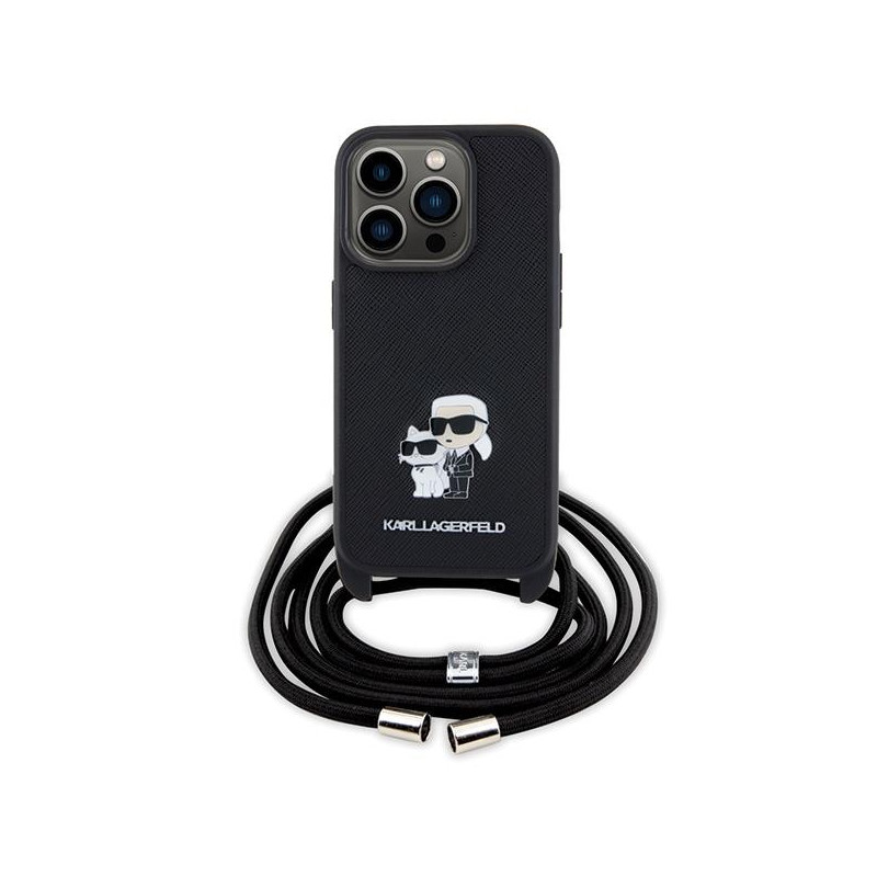 Karl Lagerfeld Crossbody Saffiano Metal Pin Karl&Choupette dėklas iPhone 15 Pro - juodas