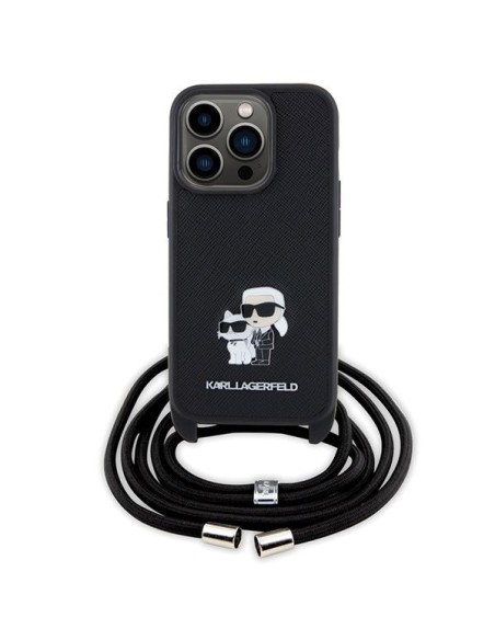 Karl Lagerfeld Crossbody Saffiano Metal Pin Karl&Choupette dėklas iPhone 15 Pro - juodas