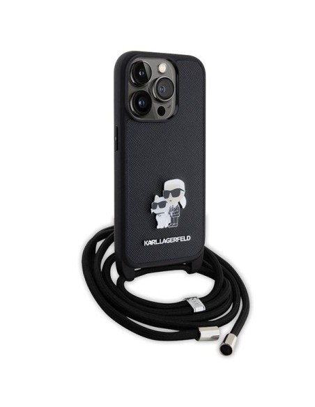 Karl Lagerfeld Crossbody Saffiano Metal Pin Karl&Choupette dėklas iPhone 15 Pro - juodas