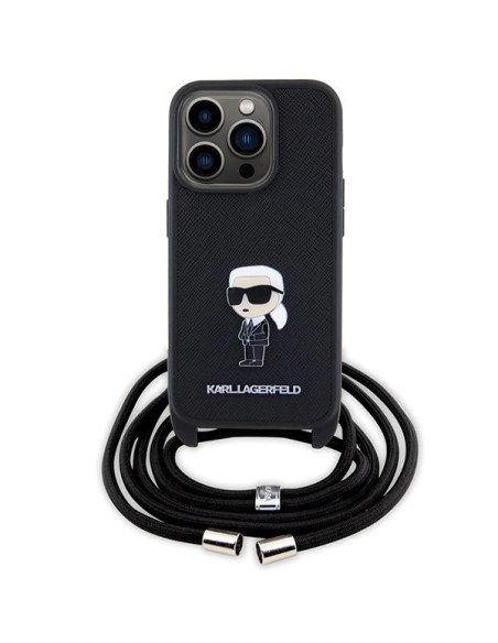 Karl Lagerfeld Crossbody Saffiano Monogram Metal Pin Karl & Choupette Dėklas, skirtas iPhone 15 Pro – juodas Karl Lagerfeld Crossbody Saffiano Monogram Metal Pin Karl & Choupette Dėklas, skirtas iPhone 15 Pro – juodas