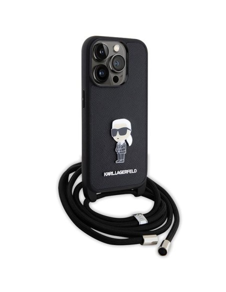 Karl Lagerfeld Crossbody Saffiano Monogram Metal Pin Karl & Choupette Dėklas, skirtas iPhone 15 Pro – juodas Karl Lagerfeld Crossbody Saffiano Monogram Metal Pin Karl & Choupette Dėklas, skirtas iPhone 15 Pro – juodas