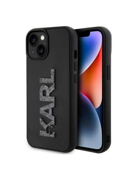 Karl Lagerfeld 3D Rubber Glitter Logo dėklas iPhone 15 Plus - juodas Karl Lagerfeld 3D Rubber Glitter Logo dėklas iPhone 15 Plus - juodas