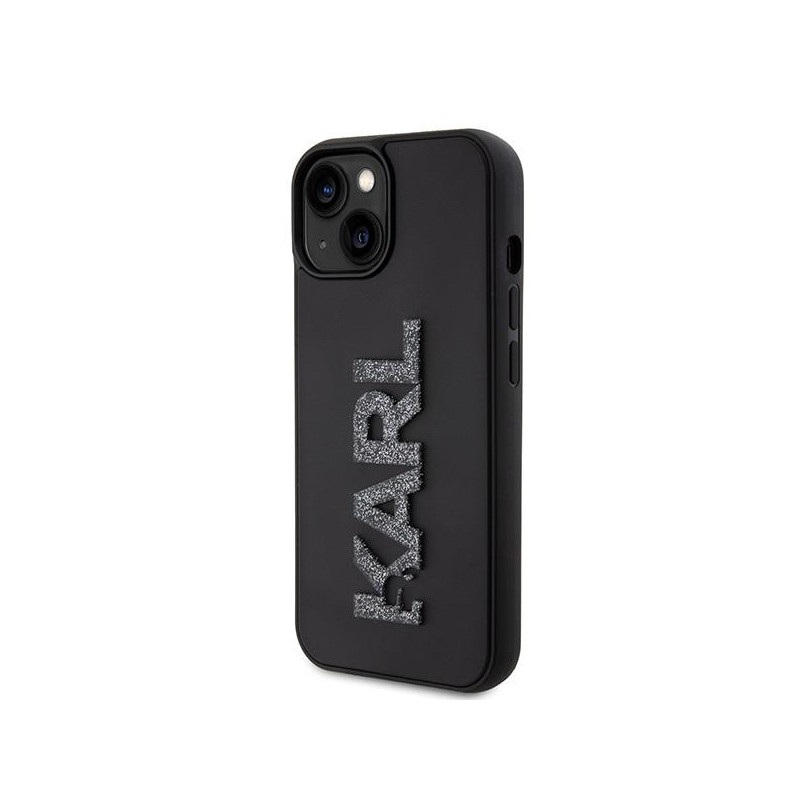 Karl Lagerfeld 3D Rubber Glitter Logo dėklas iPhone 15 Plus - juodas