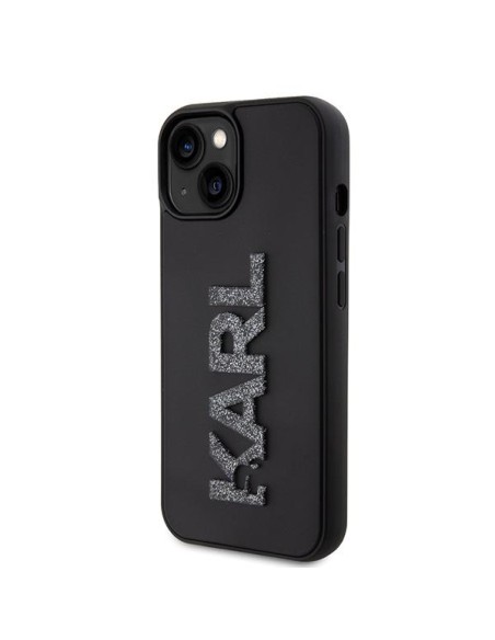 Karl Lagerfeld 3D Rubber Glitter Logo dėklas iPhone 15 Plus - juodas Karl Lagerfeld 3D Rubber Glitter Logo dėklas iPhone 15 Plus - juodas