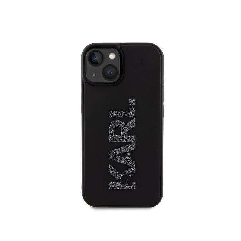 Karl Lagerfeld 3D Rubber Glitter Logo dėklas iPhone 15 Plus - juodas
