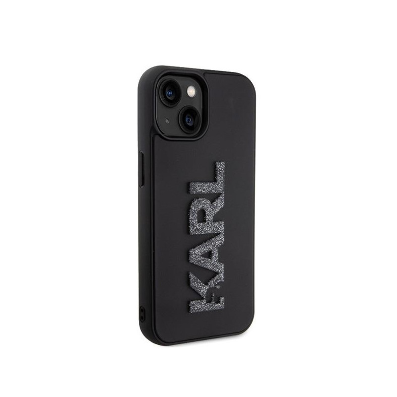 Karl Lagerfeld 3D Rubber Glitter Logo dėklas iPhone 15 Plus - juodas