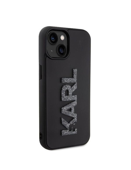 Karl Lagerfeld 3D Rubber Glitter Logo dėklas iPhone 15 Plus - juodas Karl Lagerfeld 3D Rubber Glitter Logo dėklas iPhone 15 Plus - juodas