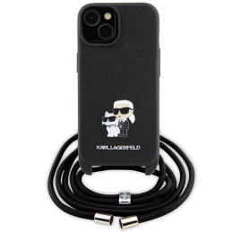 Karl Lagerfeld Crossbody Saffiano Metal Pin Karl&Choupette dėklas iPhone 15 Plus - juodas