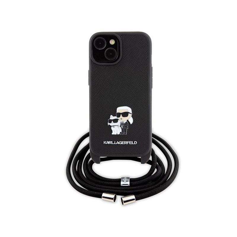 Karl Lagerfeld Crossbody Saffiano Metal Pin Karl&Choupette dėklas iPhone 15 Plus - juodas