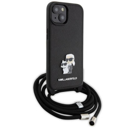 Karl Lagerfeld Crossbody Saffiano Metal Pin Karl&Choupette dėklas iPhone 15 Plus - juodas