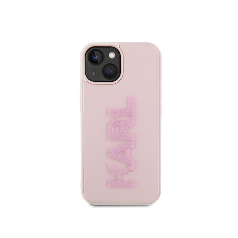 Karl Lagerfeld 3D Rubber Glitter Logo dėklas iPhone 15 - rožinis
