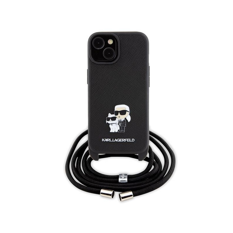 Karl Lagerfeld Crossbody Saffiano Metal Pin Karl&Choupette dėklas iPhone 15 - juodas