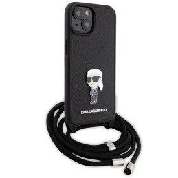 Karl Lagerfeld Crossbody Saffiano Monogram Metal Pin Karl & Choupette Dėklas, skirtas iPhone 15 – juodas