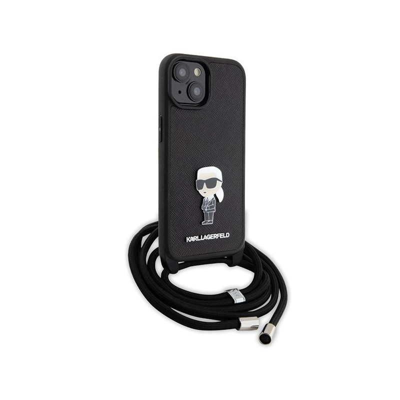 Karl Lagerfeld Crossbody Saffiano Monogram Metal Pin Karl & Choupette Dėklas, skirtas iPhone 15 – juodas