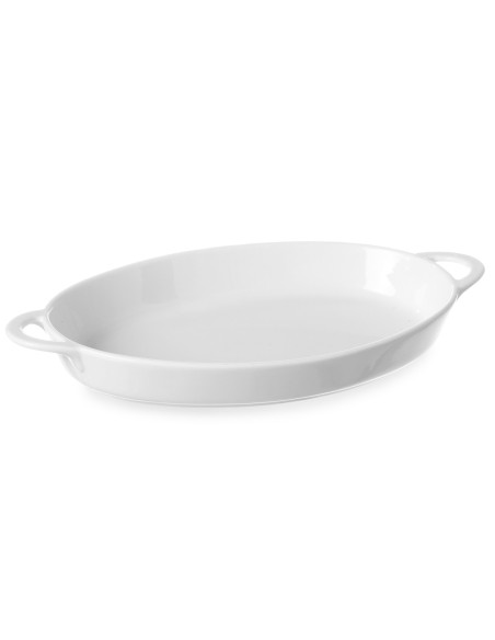 Ovali kepimo indas su rankenomis 165x105x30mm baltas porcelianas - Hendi 784006