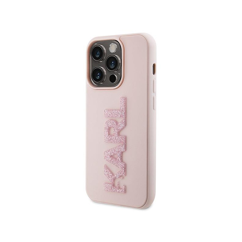Karl Lagerfeld 3D Rubber Glitter Logo dėklas iPhone 15 Pro Max - rožinis
