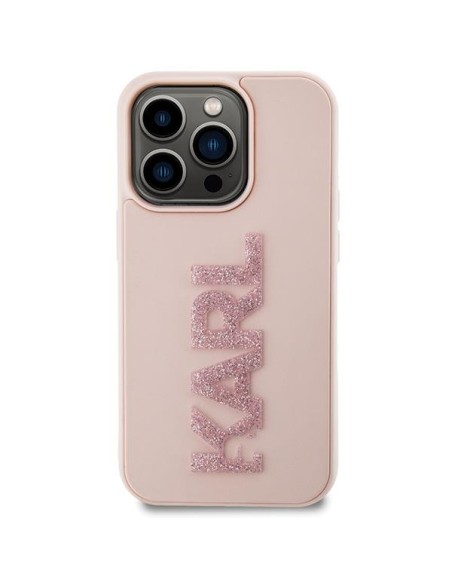 Karl Lagerfeld 3D Rubber Glitter Logo dėklas iPhone 15 Pro Max - rožinis