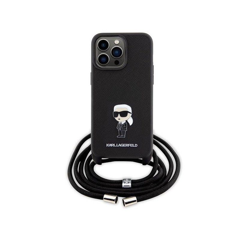 Karl Lagerfeld Crossbody Saffiano Monogram Metal Pin Karl & Choupette Dėklas, skirtas iPhone 15 Pro Max – juodas