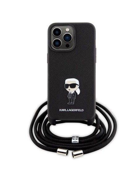 Karl Lagerfeld Crossbody Saffiano Monogram Metal Pin Karl & Choupette Dėklas, skirtas iPhone 15 Pro Max – juodas Karl Lagerfeld Crossbody Saffiano Monogram Metal Pin Karl & Choupette Dėklas, skirtas iPhone 15 Pro Max – juodas