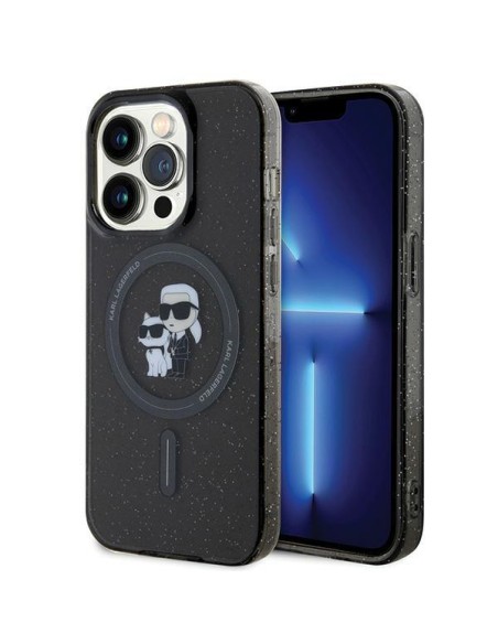 Karl Lagerfeld Karl&Choupette Glitter MagSafe dėklas iPhone 15 Pro - juodas Karl Lagerfeld Karl&Choupette Glitter MagSafe dėklas iPhone 15 Pro - juodas