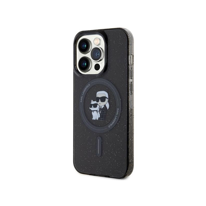 Karl Lagerfeld Karl&Choupette Glitter MagSafe dėklas iPhone 15 Pro - juodas