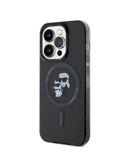 Karl Lagerfeld Karl&Choupette Glitter MagSafe dėklas iPhone 15 Pro - juodas Karl Lagerfeld Karl&Choupette Glitter MagSafe dėklas iPhone 15 Pro - juodas