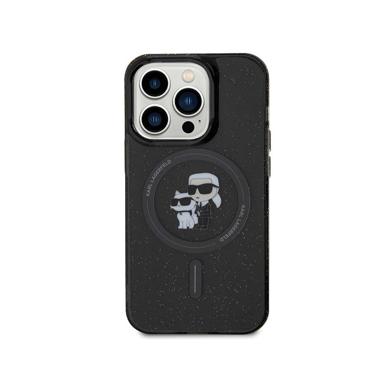 Karl Lagerfeld Karl&Choupette Glitter MagSafe dėklas iPhone 15 Pro - juodas
