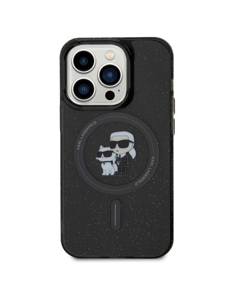 Karl Lagerfeld Karl&Choupette Glitter MagSafe dėklas iPhone 15 Pro - juodas Karl Lagerfeld Karl&Choupette Glitter MagSafe dėklas iPhone 15 Pro - juodas