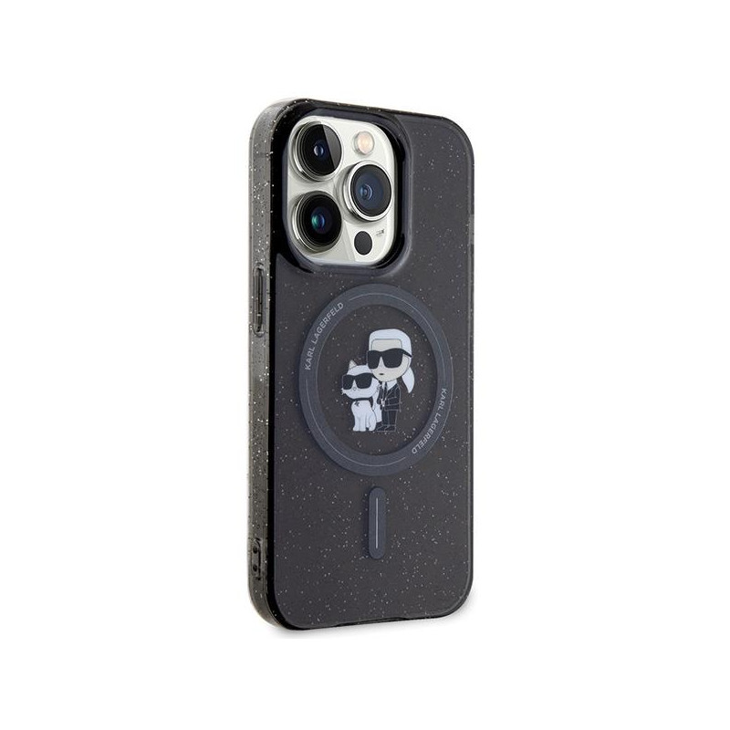 Karl Lagerfeld Karl&Choupette Glitter MagSafe dėklas iPhone 15 Pro - juodas