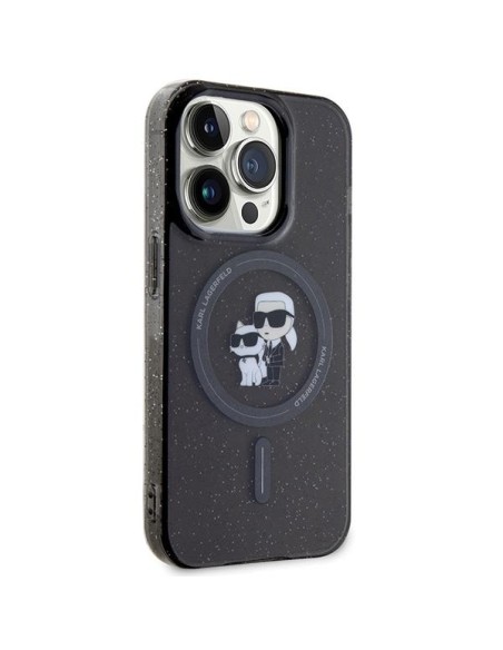 Karl Lagerfeld Karl&Choupette Glitter MagSafe dėklas iPhone 15 Pro - juodas Karl Lagerfeld Karl&Choupette Glitter MagSafe dėklas iPhone 15 Pro - juodas