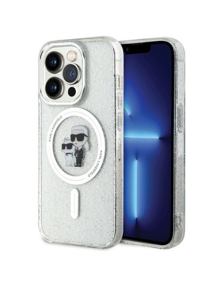 Karl Lagerfeld Karl&Choupette Glitter MagSafe dėklas iPhone 15 Pro - skaidrus Karl Lagerfeld Karl&Choupette Glitter MagSafe dėklas iPhone 15 Pro - skaidrus