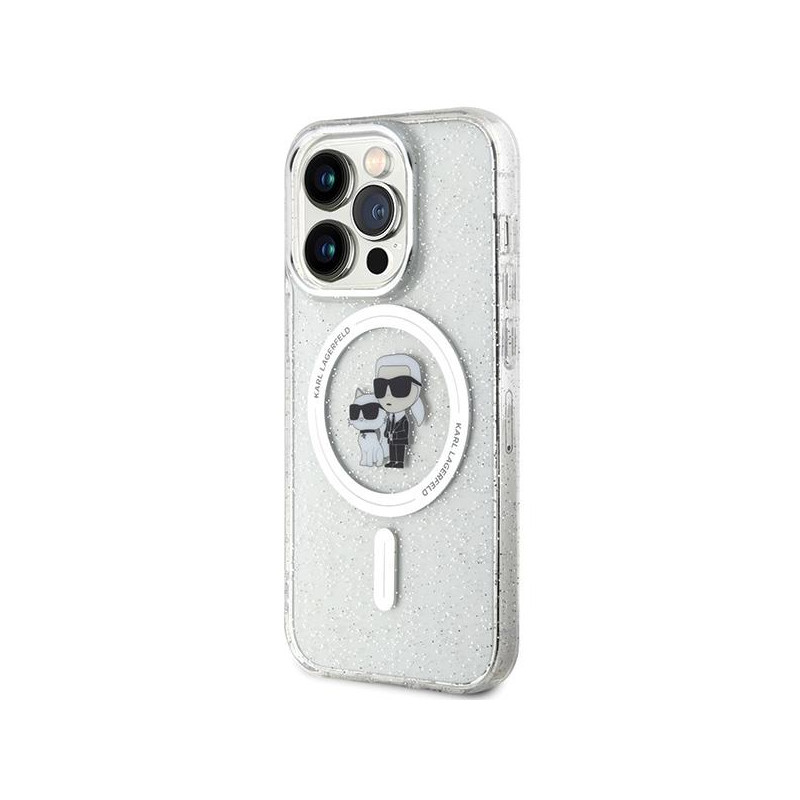 Karl Lagerfeld Karl&Choupette Glitter MagSafe dėklas iPhone 15 Pro - skaidrus