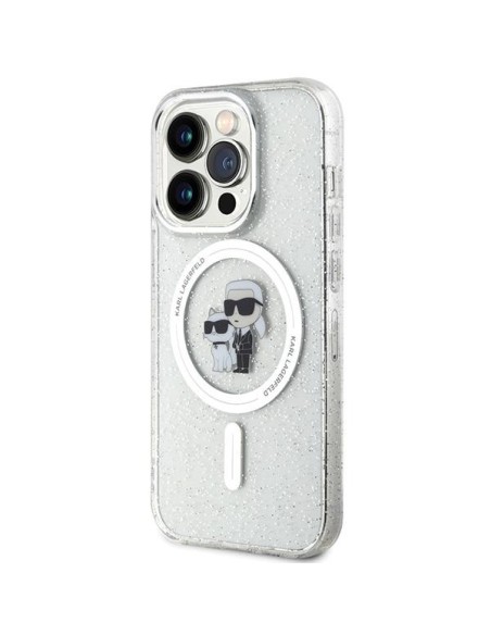 Karl Lagerfeld Karl&Choupette Glitter MagSafe dėklas iPhone 15 Pro - skaidrus Karl Lagerfeld Karl&Choupette Glitter MagSafe dėklas iPhone 15 Pro - skaidrus
